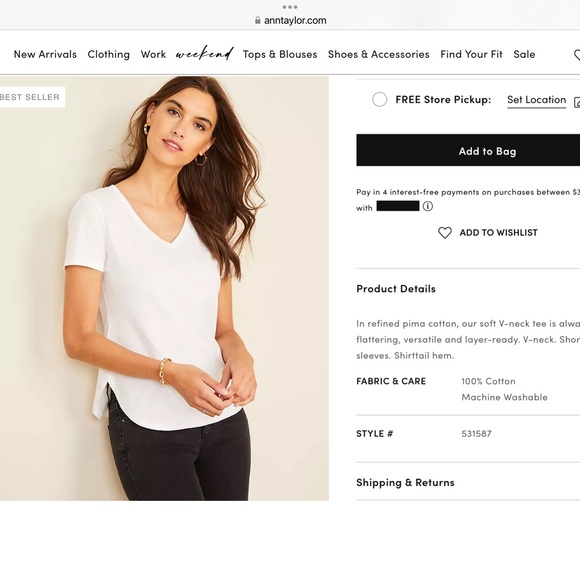 Ann Taylor Pima Cotton V-Neck Tee, Size XL - Picture 2 of 5